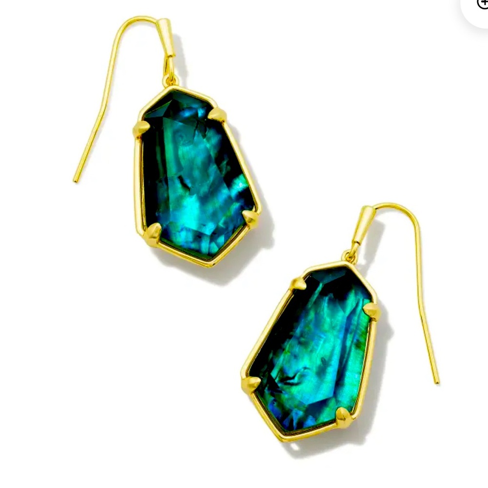 Kendra Scott Alexandria Gold Drop Earrings in Teal Green Illusion